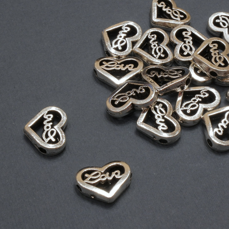 Bead insert findings "Heart", inner diameter 1.7mm +/-, diameter 13x10mm +/-, pack 20g 16pcs (+/-)