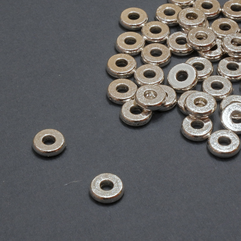 Bead insert findings, inner diameter 2.5mm +/-, diameter 7.5x2mm +/-, silver-tone metal, pack 20g 40pcs (+/-)