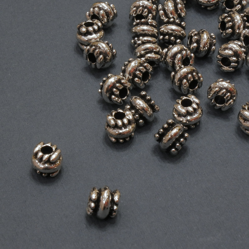 Bead insert findings, inner diameter 2.2mm +/-, diameter 6.5x6mm +/-, silver-tone metal, pack 20g 32pcs (+/-)