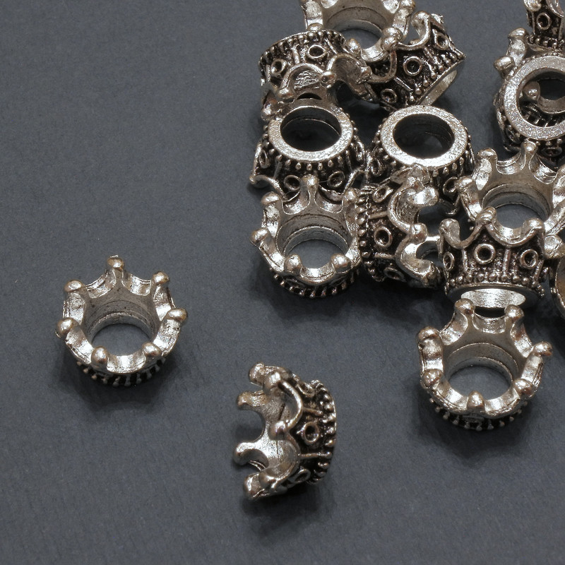 Findings "Crown" End Cap, silver metal colour, diameter 11x6 (+ -) mm, pack 20g 17pcs (+ -)
