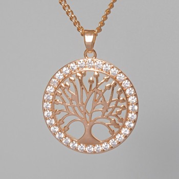 Xuping "Tree" Chain with White Rhinestone Pendant, Diameter 24.5mm+/-, Length 40-45cm+/-, Thickness 2mm+
