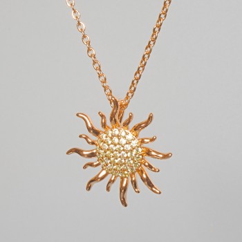Xuping "Sun" Chain with White Rhinestone Pendant, Diameter 20.5mm+/-, Length 45-50cm+/-, Thickness 1mm+