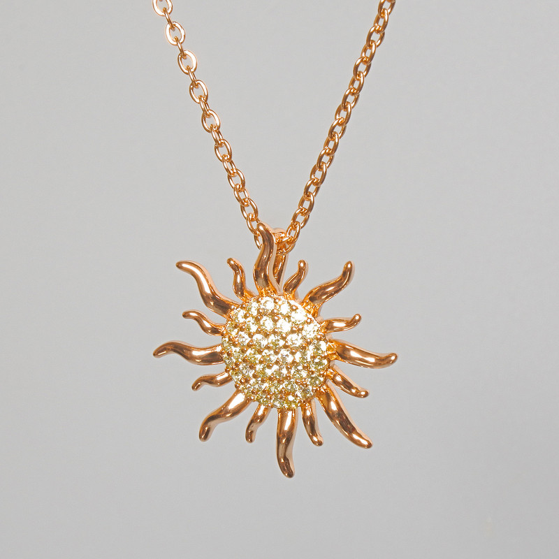 Xuping "Sun" Chain with White Rhinestone Pendant, Diameter 20.5mm+/-, Length 45-50cm+/-, Thickness 1mm+