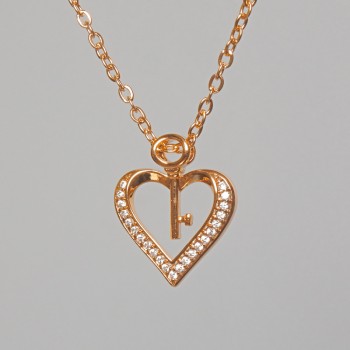 Xuping "Heart" Chain with White Rhinestone Pendant, Diameter 15x17.5mm+/-, Length 41-46cm+/-, Thickness 1mm+