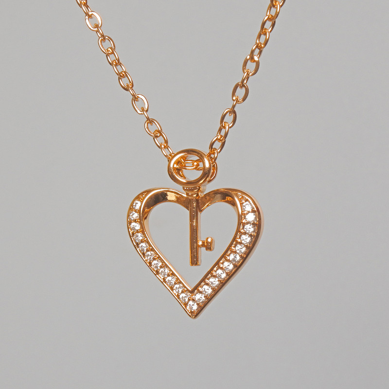 Xuping "Heart" Chain with White Rhinestone Pendant, Diameter 15x17.5mm+/-, Length 41-46cm+/-, Thickness 1mm+