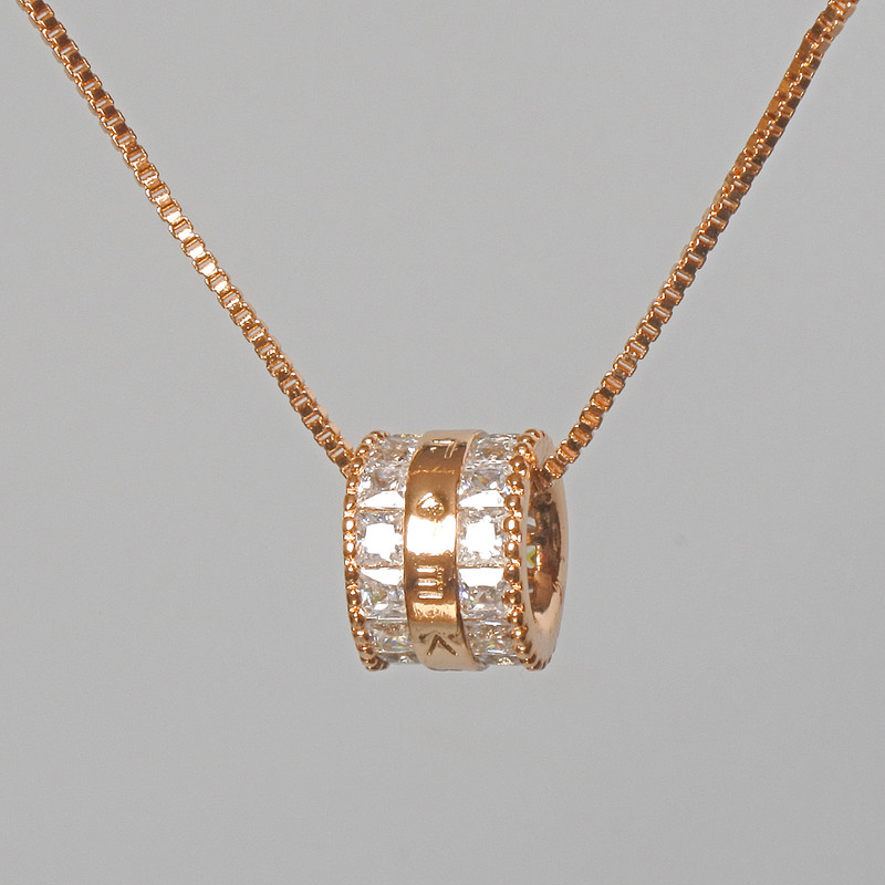 Xuping Chain with Pendant and White Rhinestones, Diameter 7x9mm+/-, Length 39-44cm+/-, Thickness 1mm+