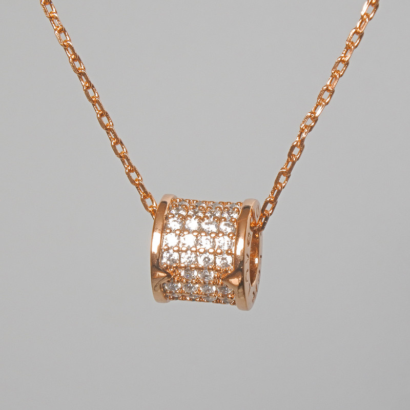 Xuping Chain with Pendant and White Rhinestones, Diameter 7x8mm+/-, Length 41-44cm+/-, Thickness 1mm+