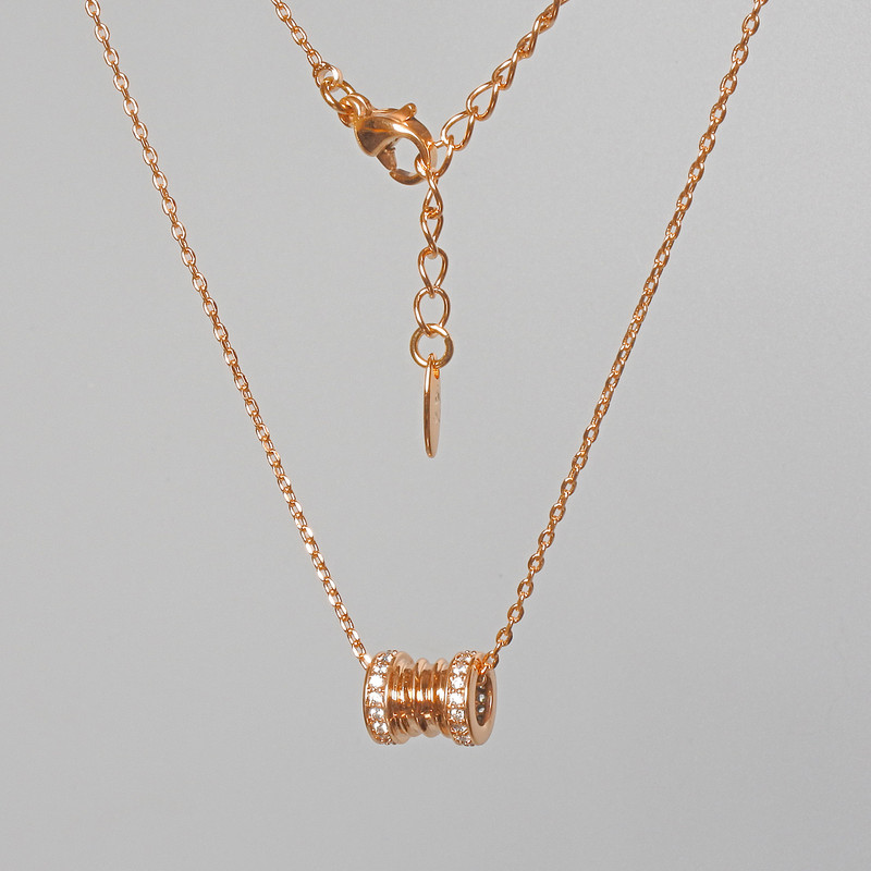 Xuping Chain with Pendant and White Rhinestones, Diameter 9x7mm+/-, Length 40-45cm+/-, Thickness 1mm+