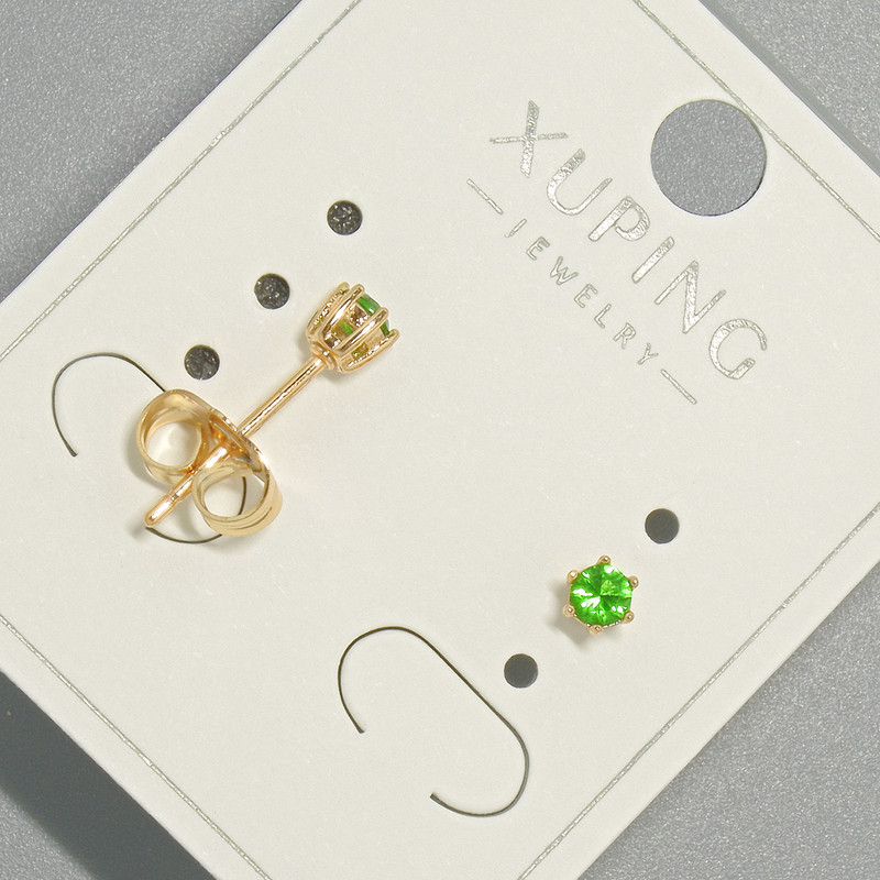 Xuping Stud Earrings with Green Crystal, Diameter 4mm+/- 18K Gold Plated