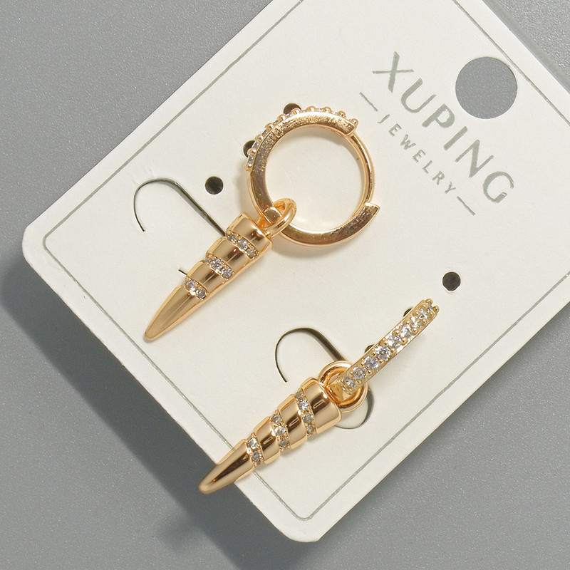 Xuping Earrings with White Rhinestones, Diameter 5x19mm+/-, Length 27mm 18K Gold Plated