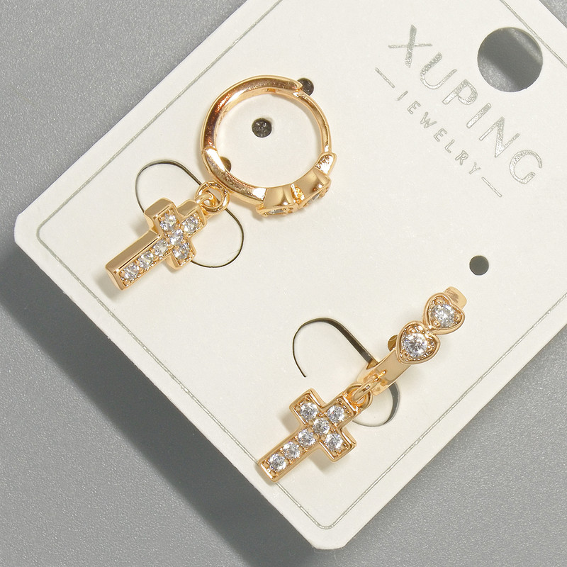 Xuping "Cross" Earrings with White Rhinestones, Diameter 6x11mm+/-, Length 22mm 18K Gold Plated