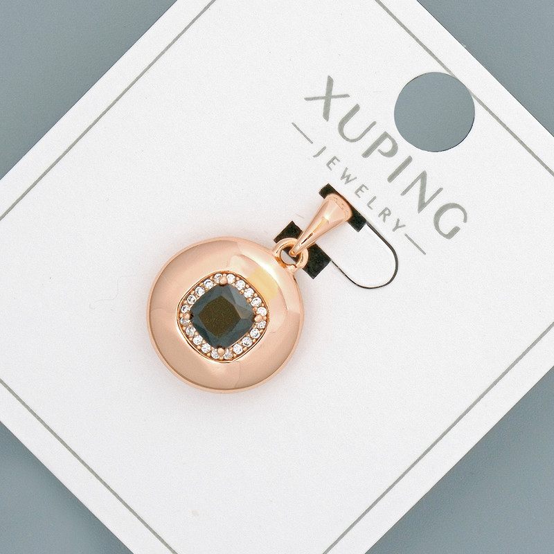 Xuping Pendant with Black Crystal and White Rhinestones, Diameter 14mm+/-, Length 20mm+/- 18K Gold Plated