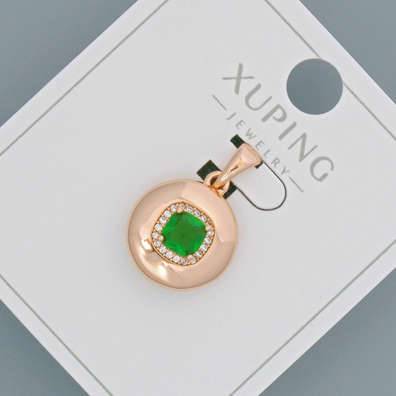 Xuping Pendant with Green Crystal and White Rhinestones, diameter 14mm+/-, length 20mm+/- 18K gold plating