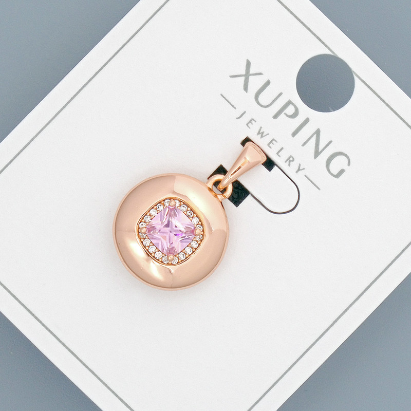 Xuping Pendant with Pink Crystal and White Rhinestones, diameter 14mm+/-, length 20mm+/- 18K gold plating