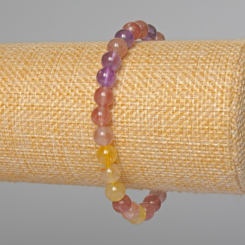 Assorted Natural Stone Bracelet, smooth bead, diameter 6.5mm+/-, length 18cm+/- (stretch)
