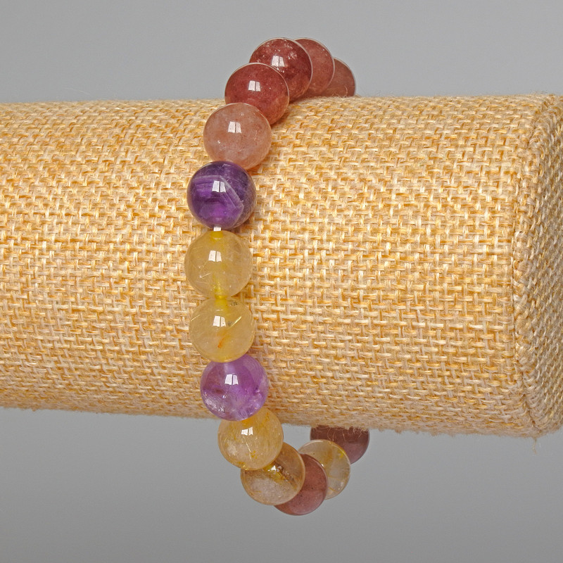 Assorted Natural Stone Bracelet, smooth bead, diameter 10mm+/-, length 18cm+/- (stretch)