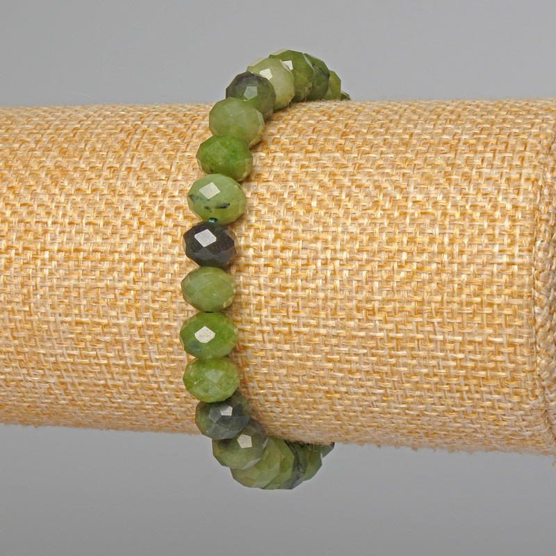 Jadeite Bracelet, natural stone, faceted rondelle, diameter 8x6.5mm+/-, length 18cm+/- (stretch)