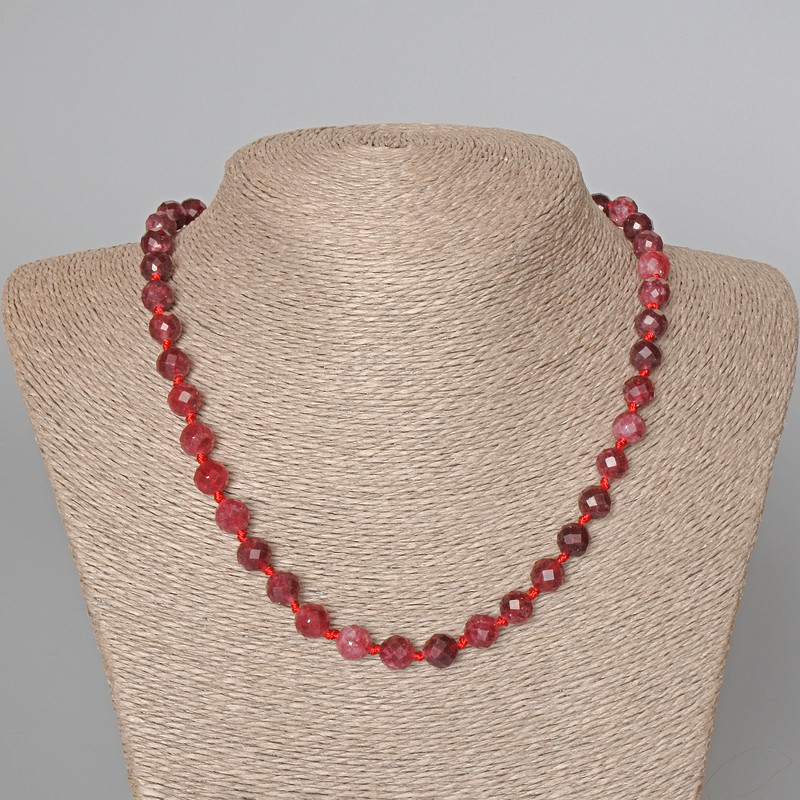 Rubellite Tourmaline Necklace, natural stone, faceted bead, diameter 8mm+/-, length 48cm+