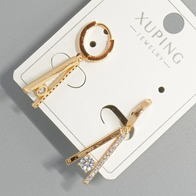Xuping Earrings with White Rhinestones and Crystal, diameter 7x18.5mm+/-, length 28.5mm+/- 18K gold plated