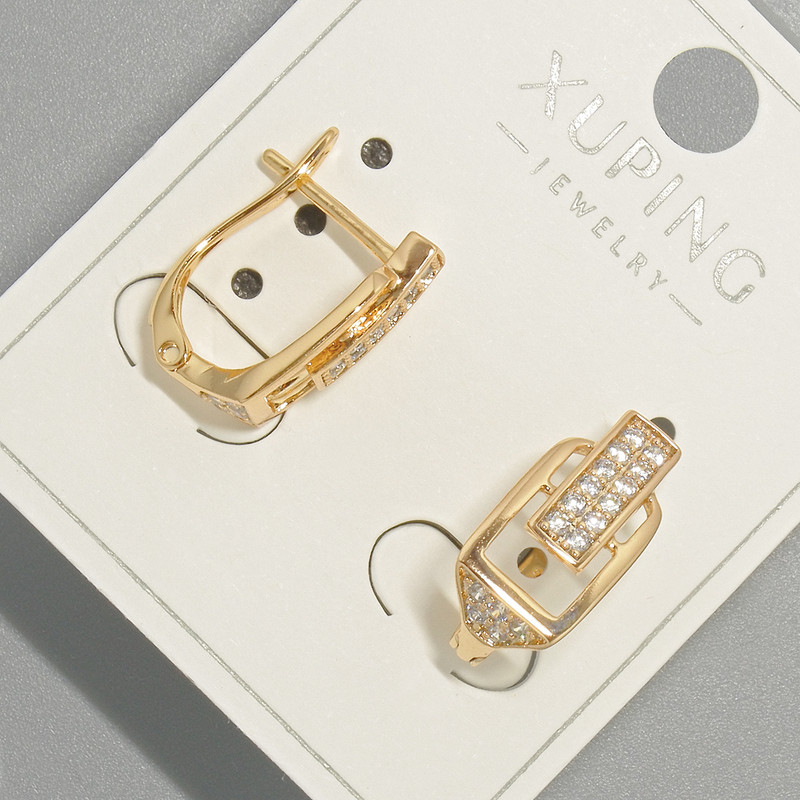 Xuping Earrings with White Rhinestones, diameter 7.5x14mm+/- 18K gold plated