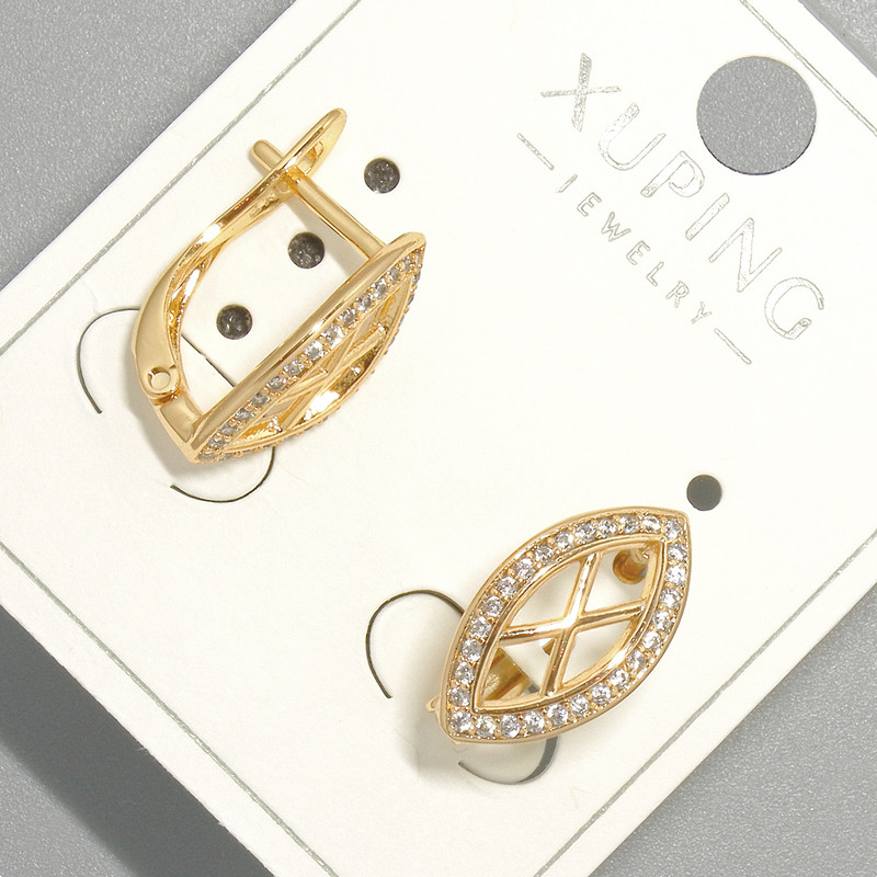 Xuping Earrings with White Rhinestones, diameter 9x15.5mm+/- 18K gold plated