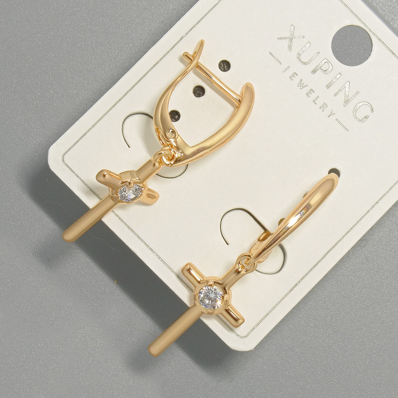 Xuping "Cross" Earrings with White Crystal, diameter 11.5x21mm+/-, length 37.5mm+/- 18K gold plated