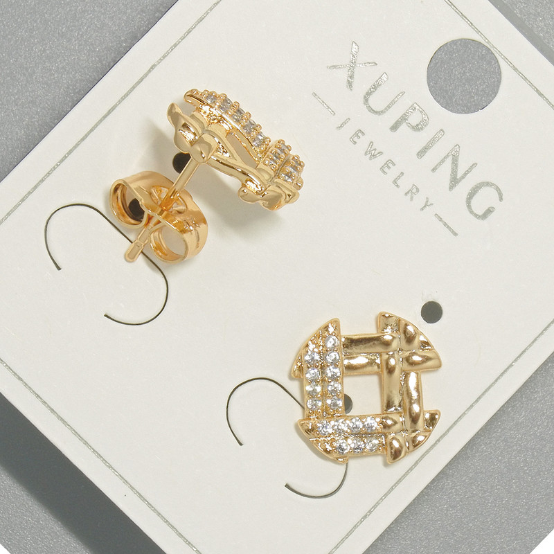 Xuping Stud Earrings with White Rhinestones, Diameter 12mm+/- 18K Gold Plated