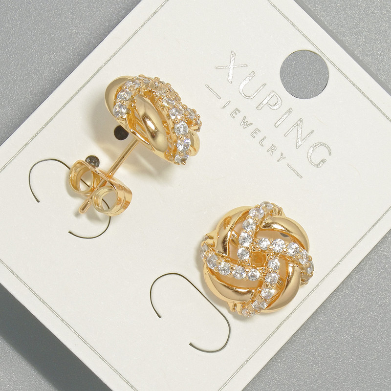 Xuping Stud Earrings with White Rhinestones, Diameter 12.5mm+/- 18K Gold Plated