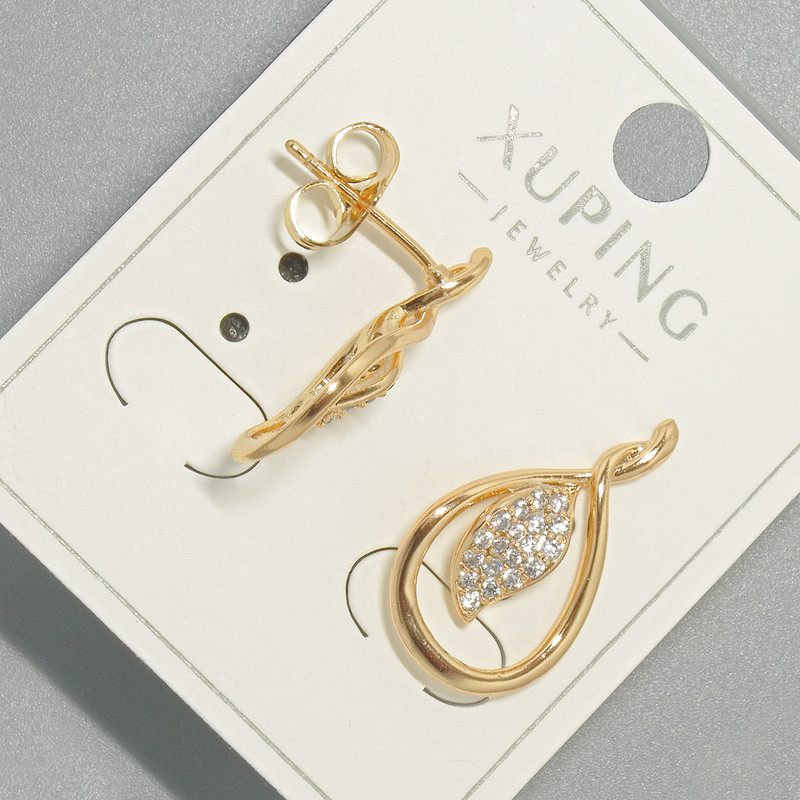 Xuping Stud Earrings with White Rhinestones, Diameter 12x21mm+/- 18K Gold Plated