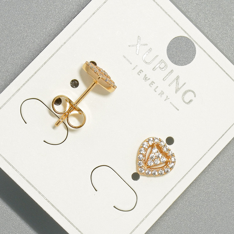 Xuping "Heart" Stud Earrings with White Rhinestones, Diameter 8x8mm+/- 18K Gold Plated