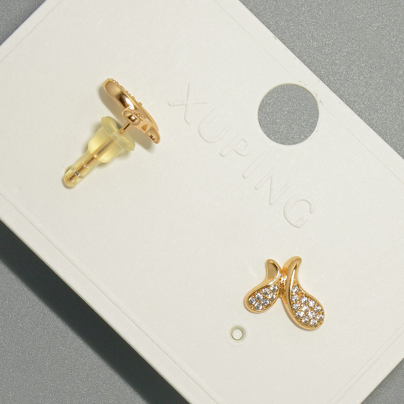 Xuping "Butterfly" Stud Earrings with White Rhinestones, Diameter 11.5x9.5mm+/- 18K Gold Plated
