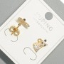 Xuping "Kitten" Stud Earrings with White and Black Rhinestones, Diameter 7x10.5mm+/- 18K Gold Plated