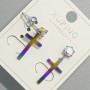 Xuping "Cross" Stud Earrings, Petrol Shade with Pink Crystal, Diameter 10x18mm, Length 24.5mm+