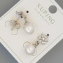 Xuping Stud Earrings with White Rhinestones and Bead, Diameter 8mm, Length 20mm+/-, Rhodium