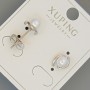 Xuping Stud Earrings with White Bead, Diameter 7x9mm, Rhodium