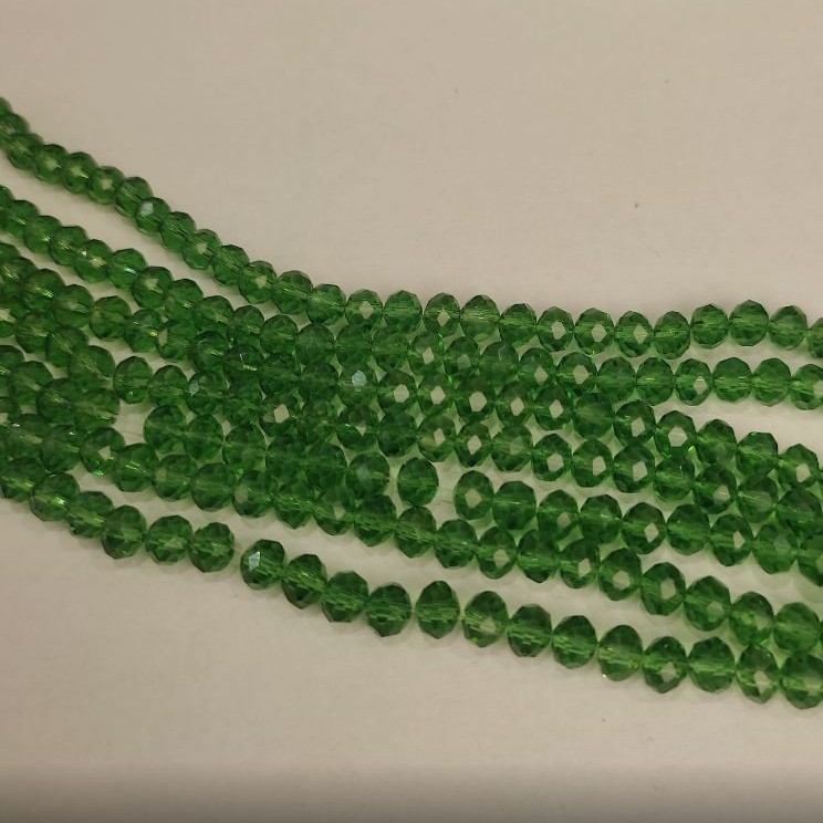 Beads Czech Crystal green emerald "roulette" rondelle, 6x5mm, thread length 43cm