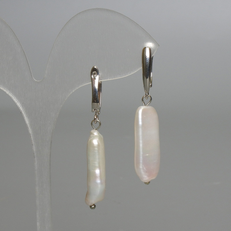 Clearance! Baroque Pearl Earrings with a Petrol Tint, diameter 10x28mm+/-, length 49mm+/-, English lock