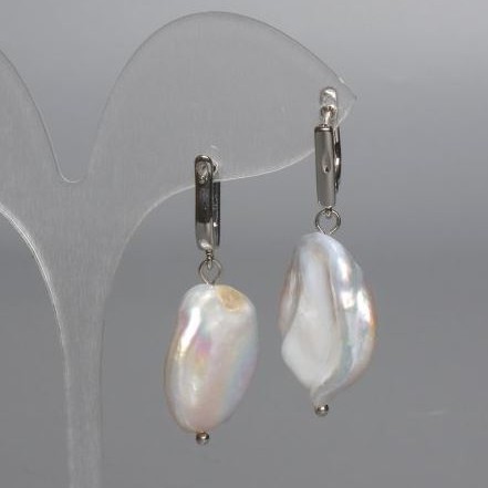 Baroque Pearl Earrings with a Petrol Tint, diameter 18mm+/-, length 38mm+/-, English lock