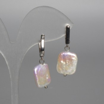 Baroque Pearl Earrings with a Petrol Tint, diameter 13x15mm+/-, length 33mm+/-, English lock