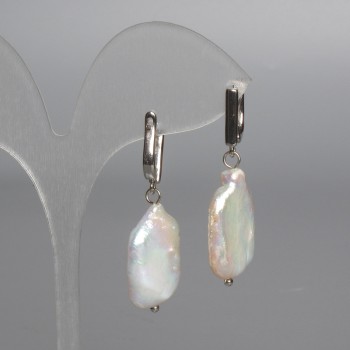 Baroque Pearl Earrings with a Petrol Tint, diameter 14.5x23mm+/-, length 40mm+/-, English lock