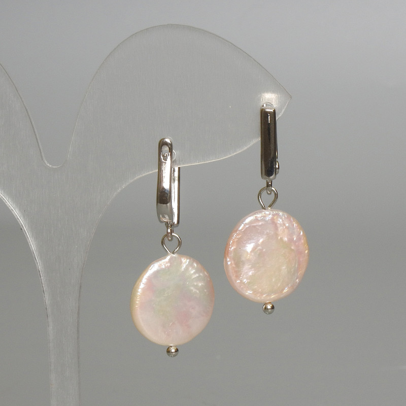 Baroque Pearl Earrings with a Petrol Tint, diameter 16mm+/-, length 34mm+/-, English lock
