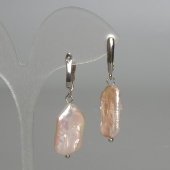 Baroque Pearl Earrings with a Petrol Tint, diameter 14x22mm+/-, length 42mm+/-, English lock