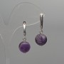 Amethyst Natural Stone Earrings, smooth round beads, diameter 12mm+/-, length 32mm+/-, English lock
