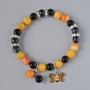 Shungite & Agate Bracelet, black and orange smooth round beads, diameter 8mm+/-, length 18cm+/- (stretch) with metal inserts and rhinestones
