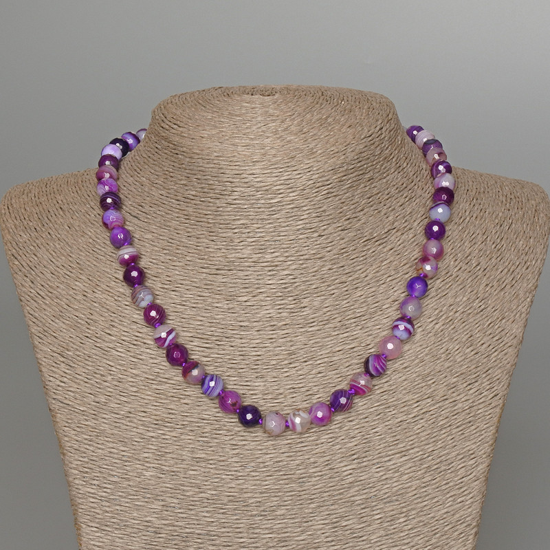 Purple Agate Necklace, natural stone faceted bead, diameter 8mm+/-, length 44cm+