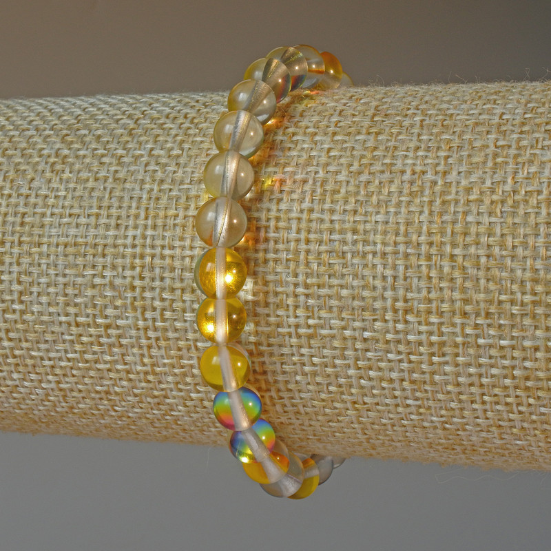 Opal Glass Yellow Chameleon Bracelet, smooth bead, diameter 6.5mm+/-, length 18cm+/- (stretch)