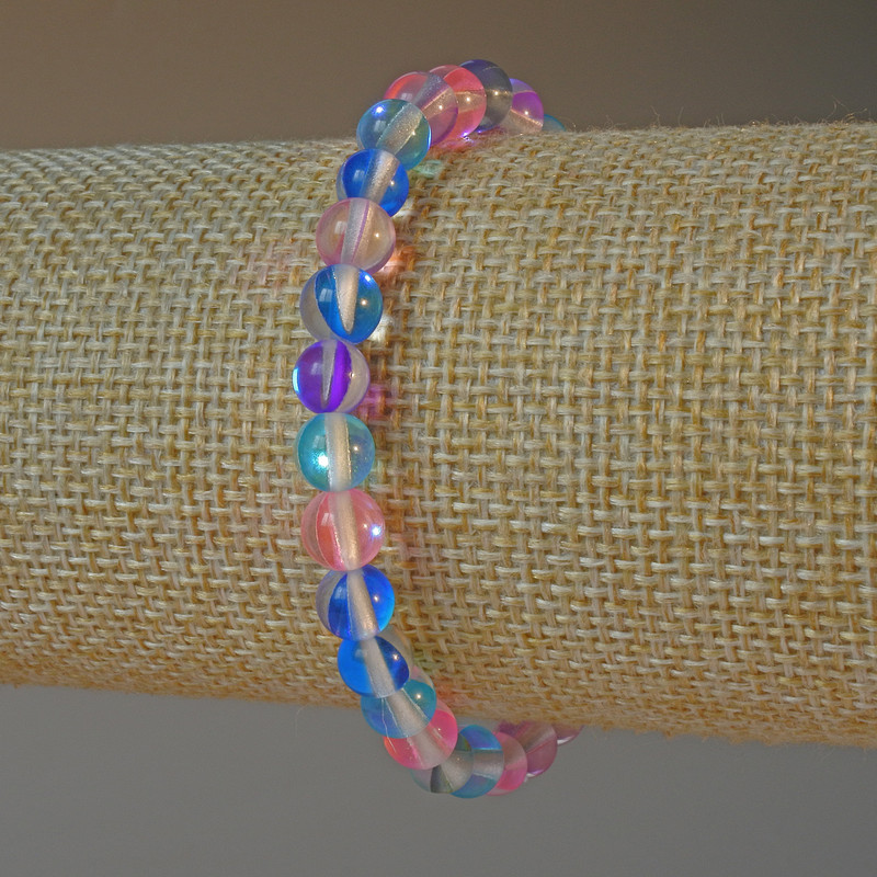 Assorted Opal Glass Bracelet, smooth bead, diameter 6.5mm+-, length 18cm+- (stretch)