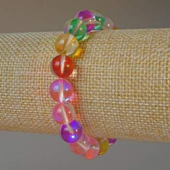 Assorted Opal Glass Bracelet, smooth bead, diameter 10.5mm+-, length 18cm+- (stretch)