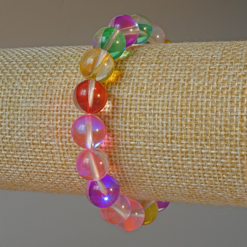 Assorted Opal Glass Bracelet, smooth bead, diameter 10.5mm+-, length 18cm+- (stretch)