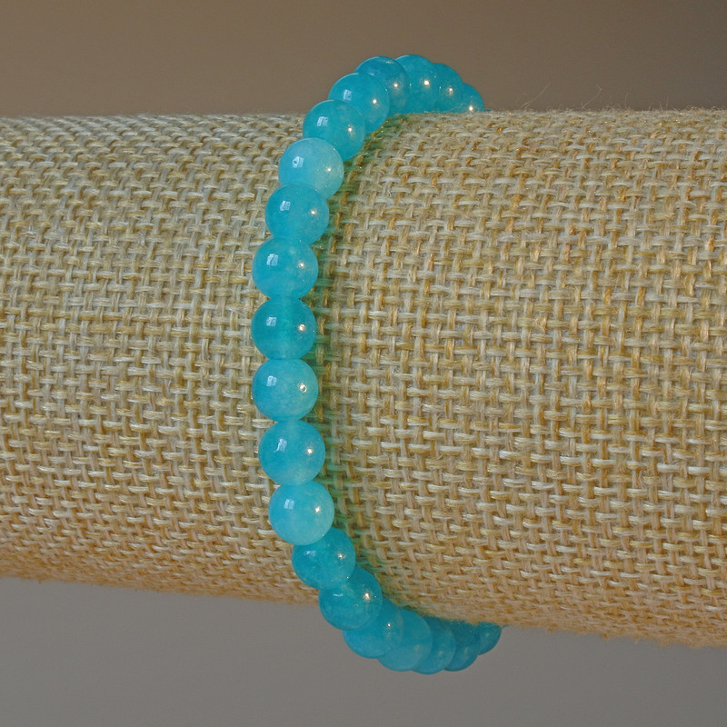 Aquamarine Bracelet, natural stone smooth bead, diameter 6mm+-, length 18cm+- (stretch)